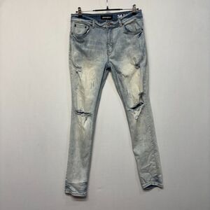 Serenede Men Fitted Skinny Jeans Size 34 Blue Denim Distressed C048 -28